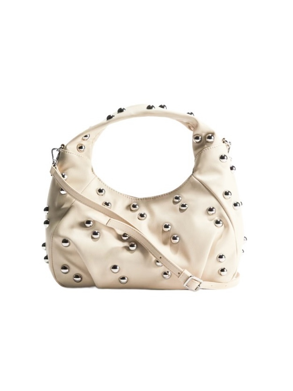 H & M NWT Shoulder Hobo Faux Leather Studded Bag in Light Beige